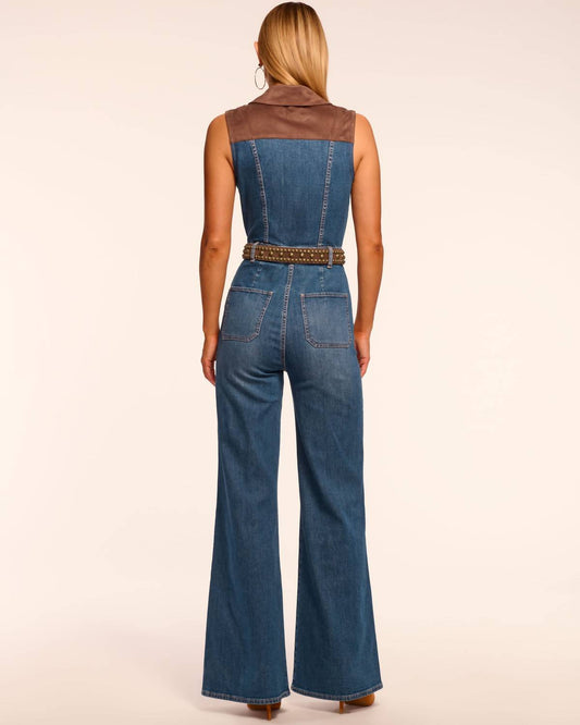 Ramy Brook - Claudette Fauxe Suede Trim Denim Jumpsuit