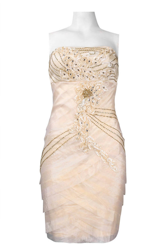 Sue Wong - Strapless Ribbon Applique Beaded Dress