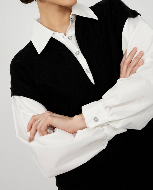 Frank Lyman - V-neck Diamond Puff Sleeve Top