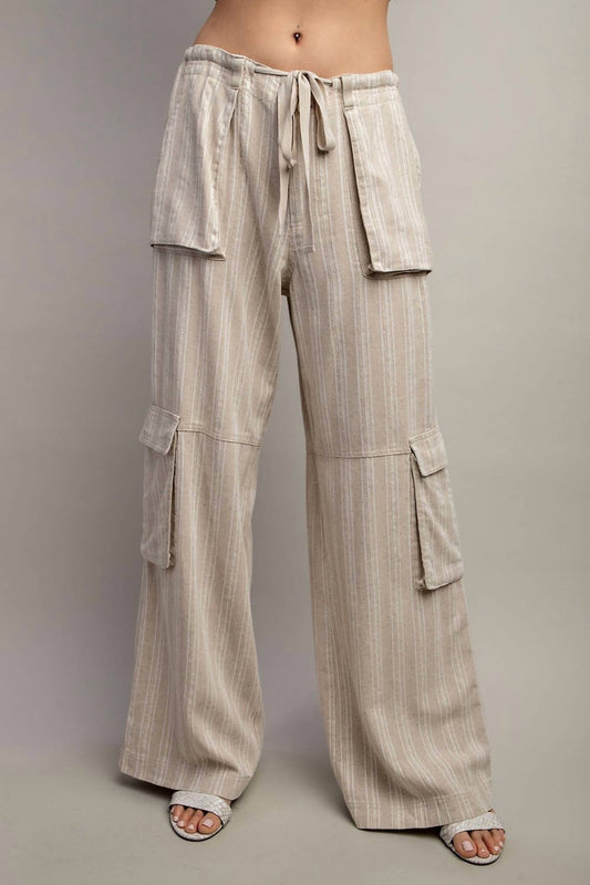 Ee:Some - SOFT WASHED STRIPED DRAWSTRING PANTS