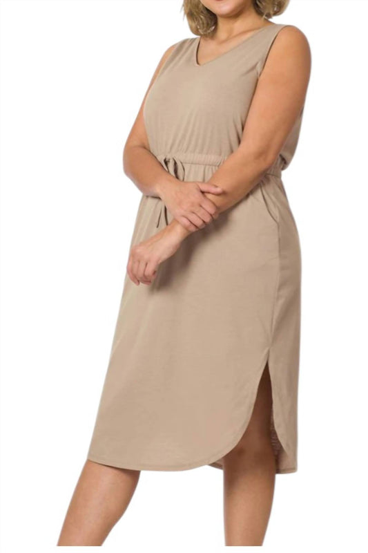 Zenana - Drawstring Waist Curved Hem Dress