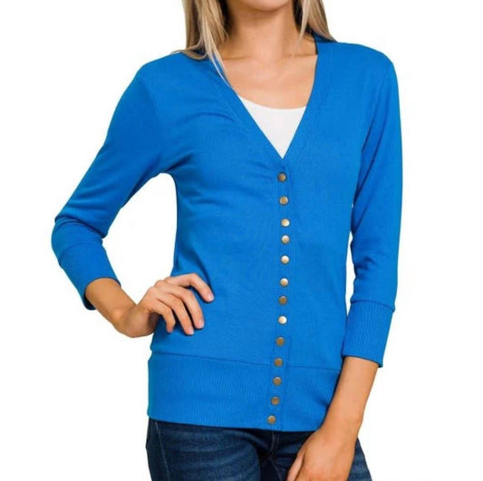 Zenana - Snap 3/4 Sleeve Cardigan