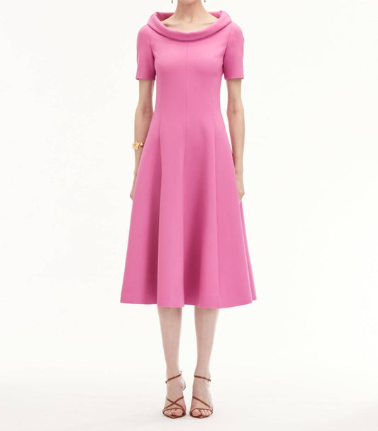 Oscar De La Renta - 25rn244dsw Short Sleeve Funnel Neck Stretch Dress