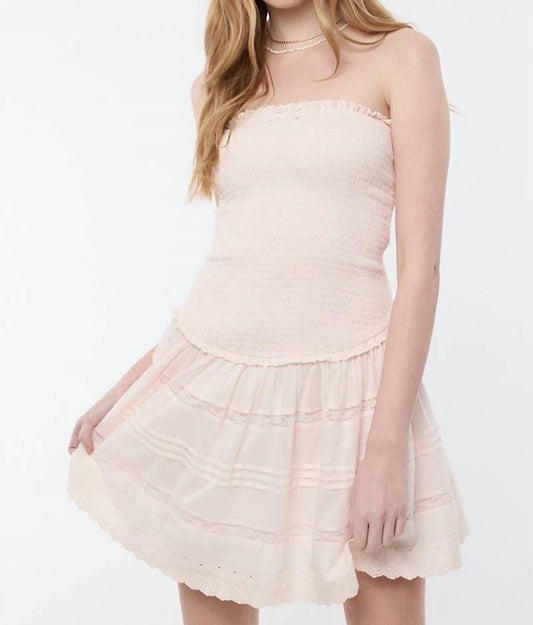 Sky To Moon - Smocked Body Tiered Lace Trim Tube Mini Dress