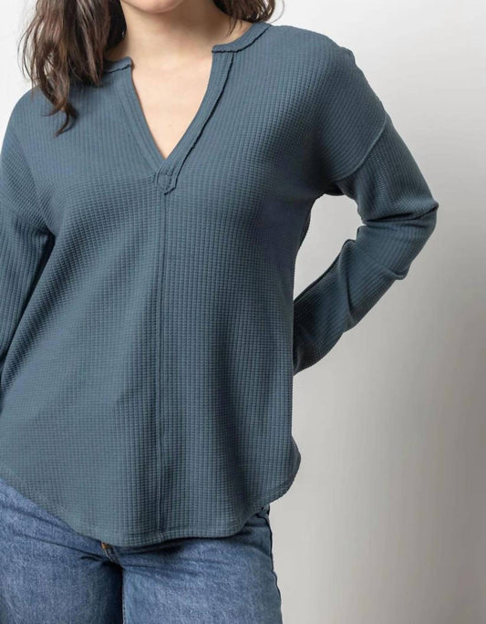 Lilla P - Rounded Hem Split Neck Top