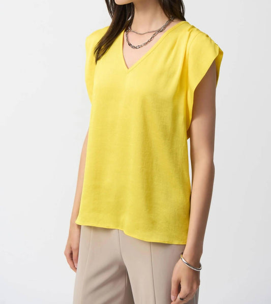 Joseph Ribkoff - V-neck Shirred Shoulder Satin Top