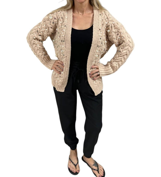 Bibi - TWIST KNITTED CARDIGAN WITH PEARL EMBELLISHED DETAIL