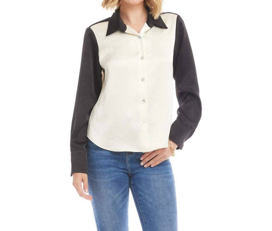 Karen Kane - Long Sleeve Satin Colorblock Shirt