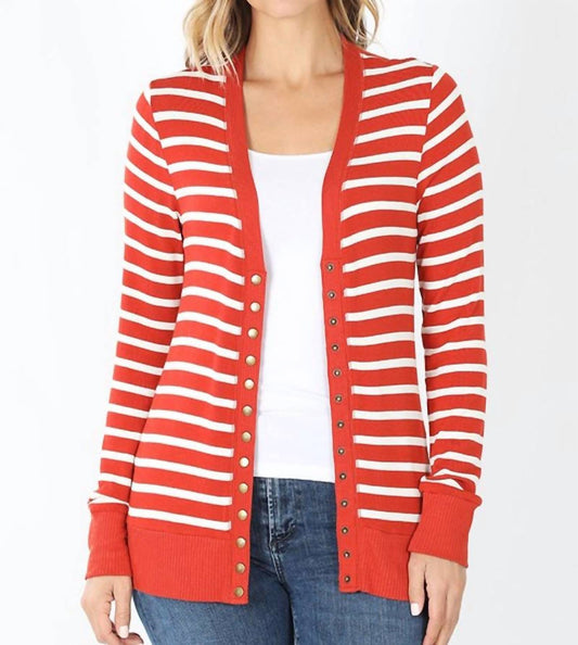 Zenana - Striped Snap Full Sleeve Cardigan