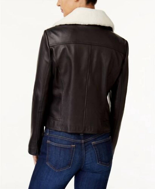Shearling Collar Leather Jacket