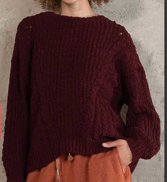 Pol - Cable Knit Round Neck Chenille Pullover Top