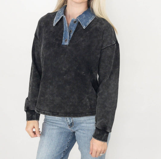 Mystree - Denim Collar Washed Polo Shirt