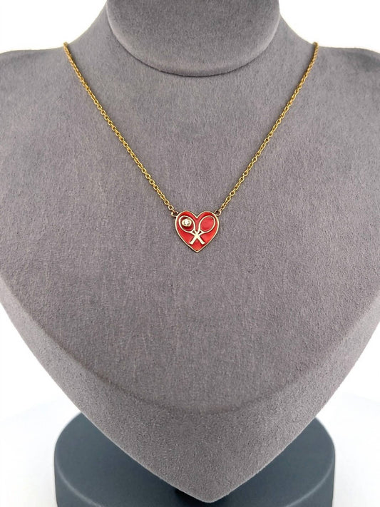 Love Love Tennis - Women's Enamel Heart Diamond Necklace