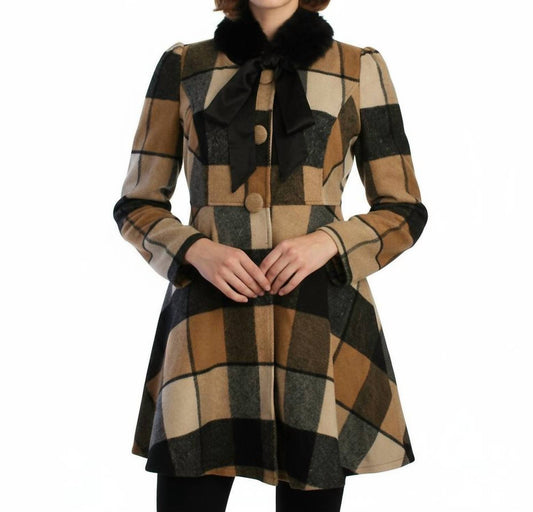 Ryu - Plaid Wool Jacket With Faux Fur Scarf