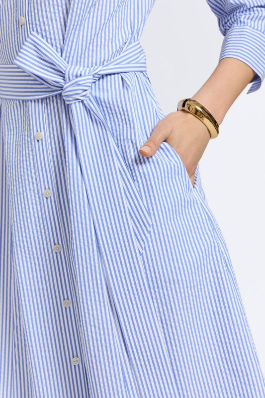 Foxcroft - Fiona Seersucker Thin Stripe 3/4 Sleeve Dress