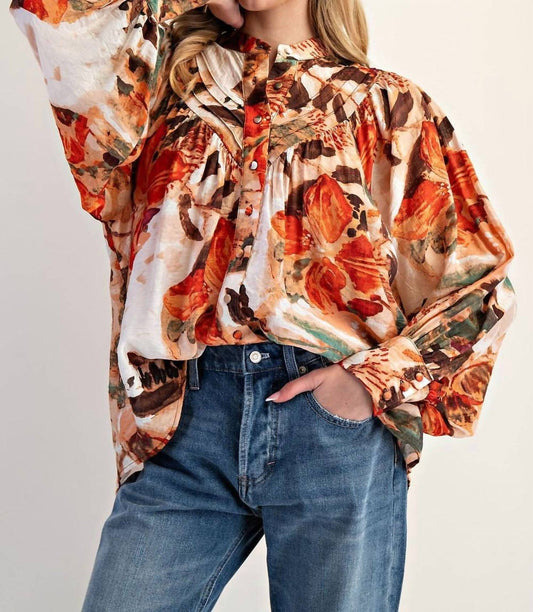 Ee:Some - Abstract Floral Printed Button Down Blouse