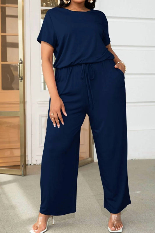 Trendsi - Drawstring Waist Short Sleeve Jumpsuit