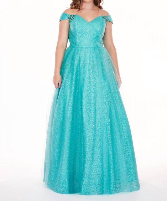 Rachel Allan - Sequin Tulle Off-the-shoulder Prom Gown