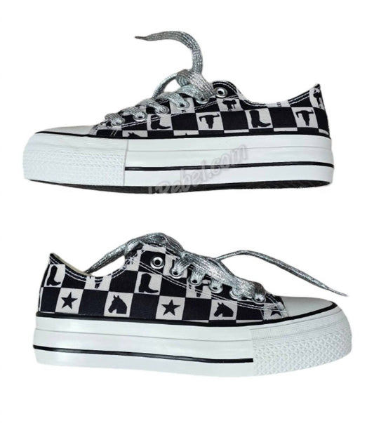 2Flyco - Women's Checkered Cowgirl Kickers Sneaker