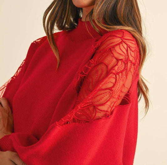 Anniewear - Embroidered Shoulder Mock Neck Sweater