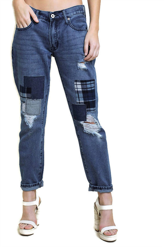 Umgee - Distressed Patchwork Boyfriend Jean