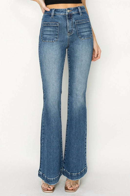 Risen - Risen High Rise Patched Pocket Flare Jeans