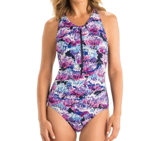 Dolfin - Printed Zip Up Racerback One Piece