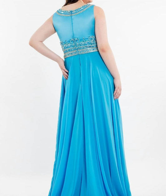 Rachel Allan - Boatneck Beaded Chiffon Prom Gown