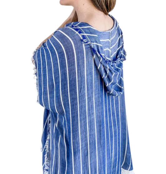 Kori - Denim Striped With Fringe Detail Hoodie