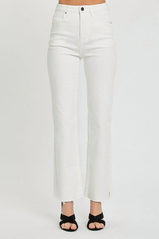 Risen - High Rise Ankle Straight Raw Hem With Side Slit Pants