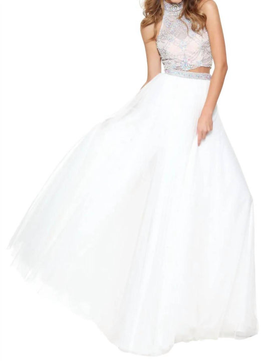 Sherri Hill - Beaded Halter Tulle Skirt Gown