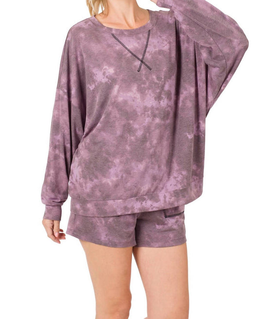 Zenana - Tie Dye Oversized Pullover & Shorts Set