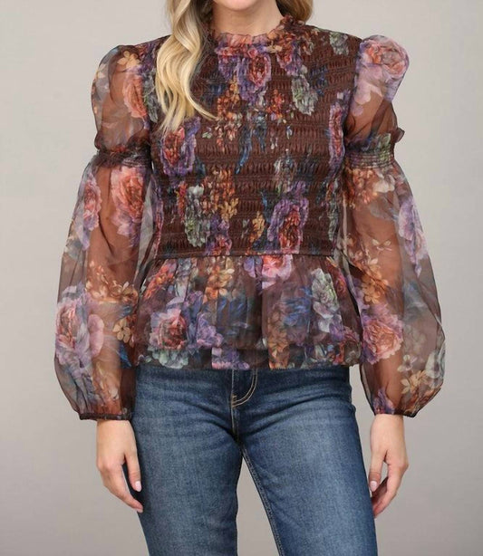 Fate - Floral Print Smocked Peplum Top