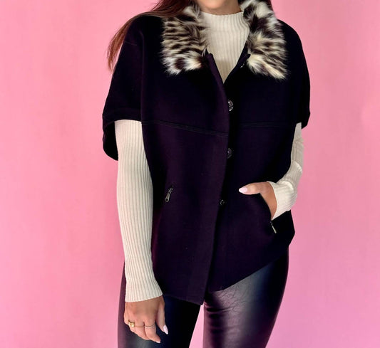 Dolce Cabo - Faux Fur Trimmed Cardigan