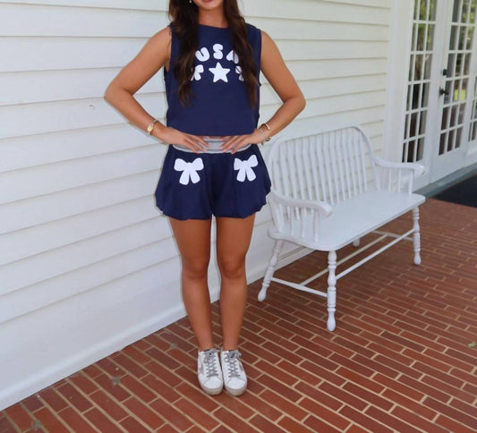 Peach Love - Bow Contrast Waist Bubble French Terry Shorts