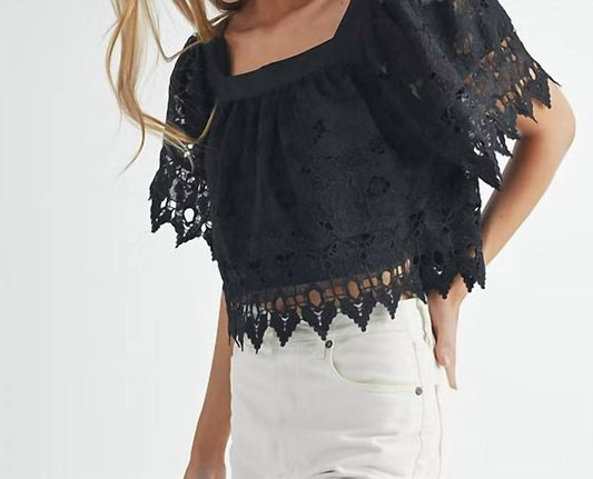 Mable - Square Neck Crochet Lace Top With Double Bow Tie