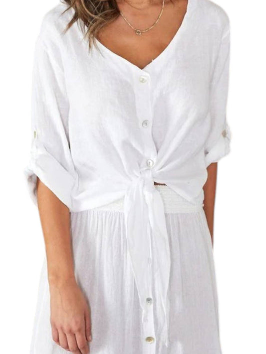 Venti6 - Linen Crop Top Tie Detail