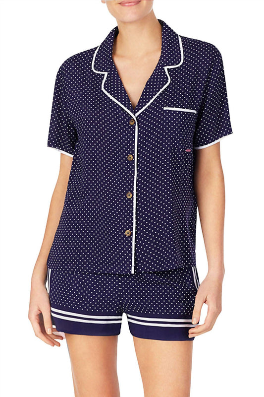 Kensie - Notched Collar Front Patch Pocket Sleep Pajama Shirt