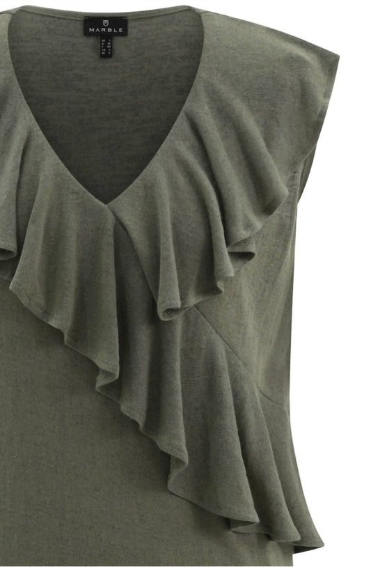 Marble - Women's V-neck Ruffle Top