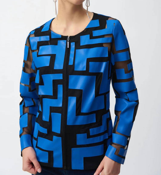 Joseph Ribkoff - Abstract Mesh & Leatherette Fitted Jacket