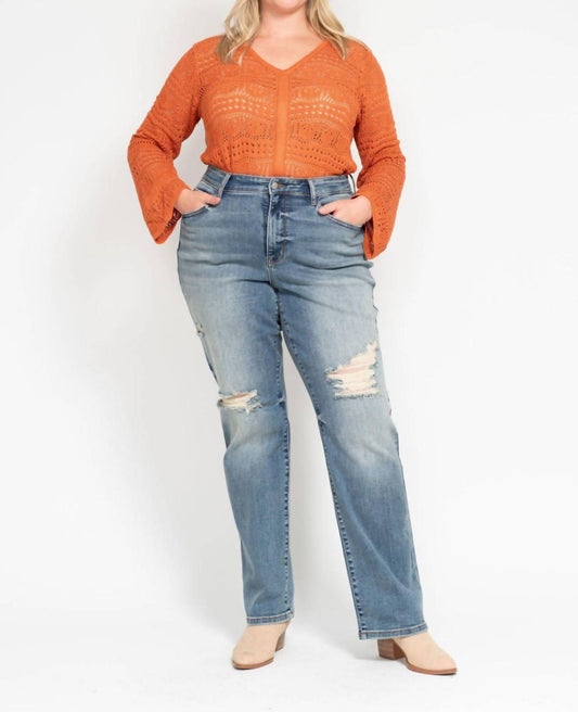 Judy Blue - High Waist Dad Straight With Harsh Tint & Destroyed