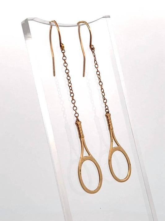 Love Love Tennis - Women's Tennis Racket Solid Gold Earrings