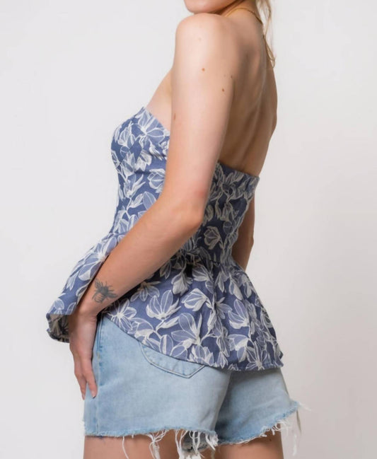 Storia - Strapless Corset Denim Peplum Top