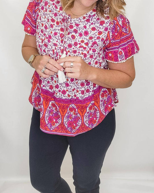 Multiples - Floral Flutter Sleeve Top