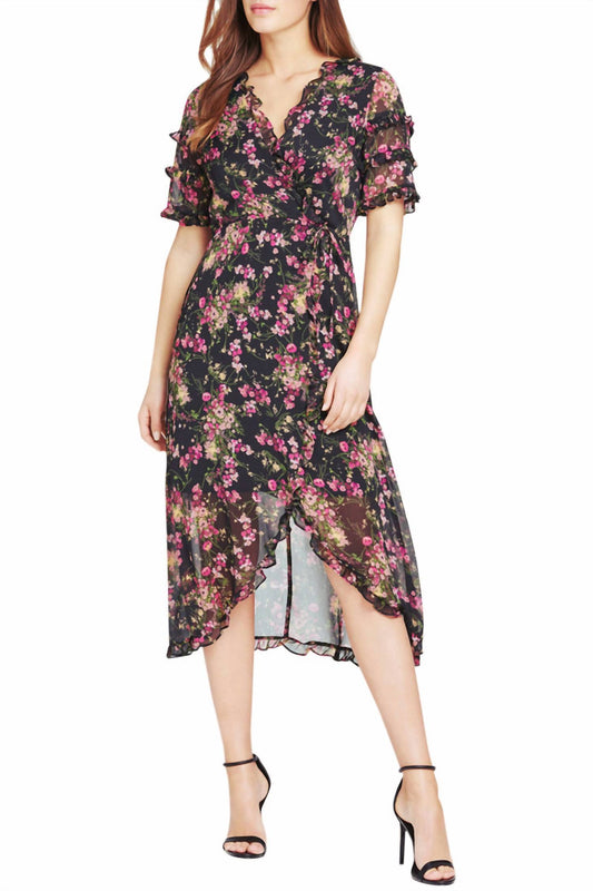 Kensie - Faux Tie Front Slit Short Sleeve Fit And Flare Dress