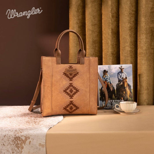 Wrangler - Aztec Embroidered Crossbody Tote Bag