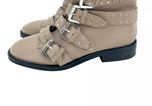 Topshop - Paige Nude Leather Studded Buckle Straps Ankle Boots