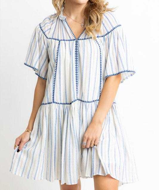 Karlie - Stripe Neutral Linen Tier Dress