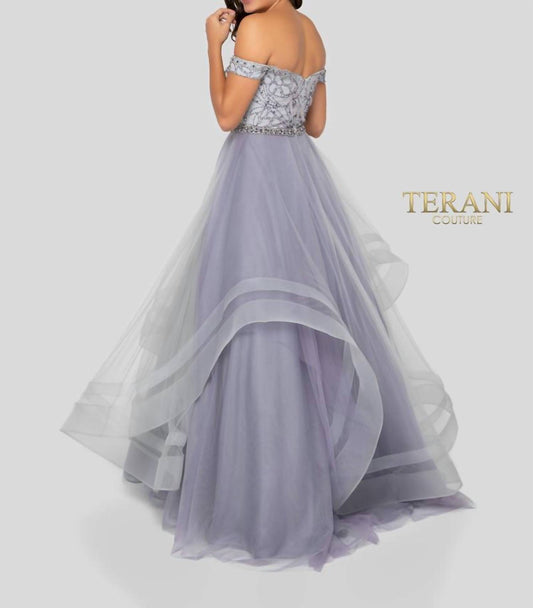 Terani Couture - Embellished Off-the-shoulder A-line Dress