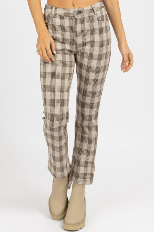 CHECKED HIGH RISE FLARE PANT